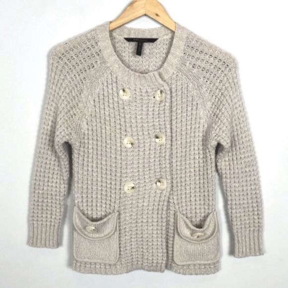 BCBGMaxAzria Merino Wool Waffle Knit Cardigan XS Gray - Picture 1 of 9